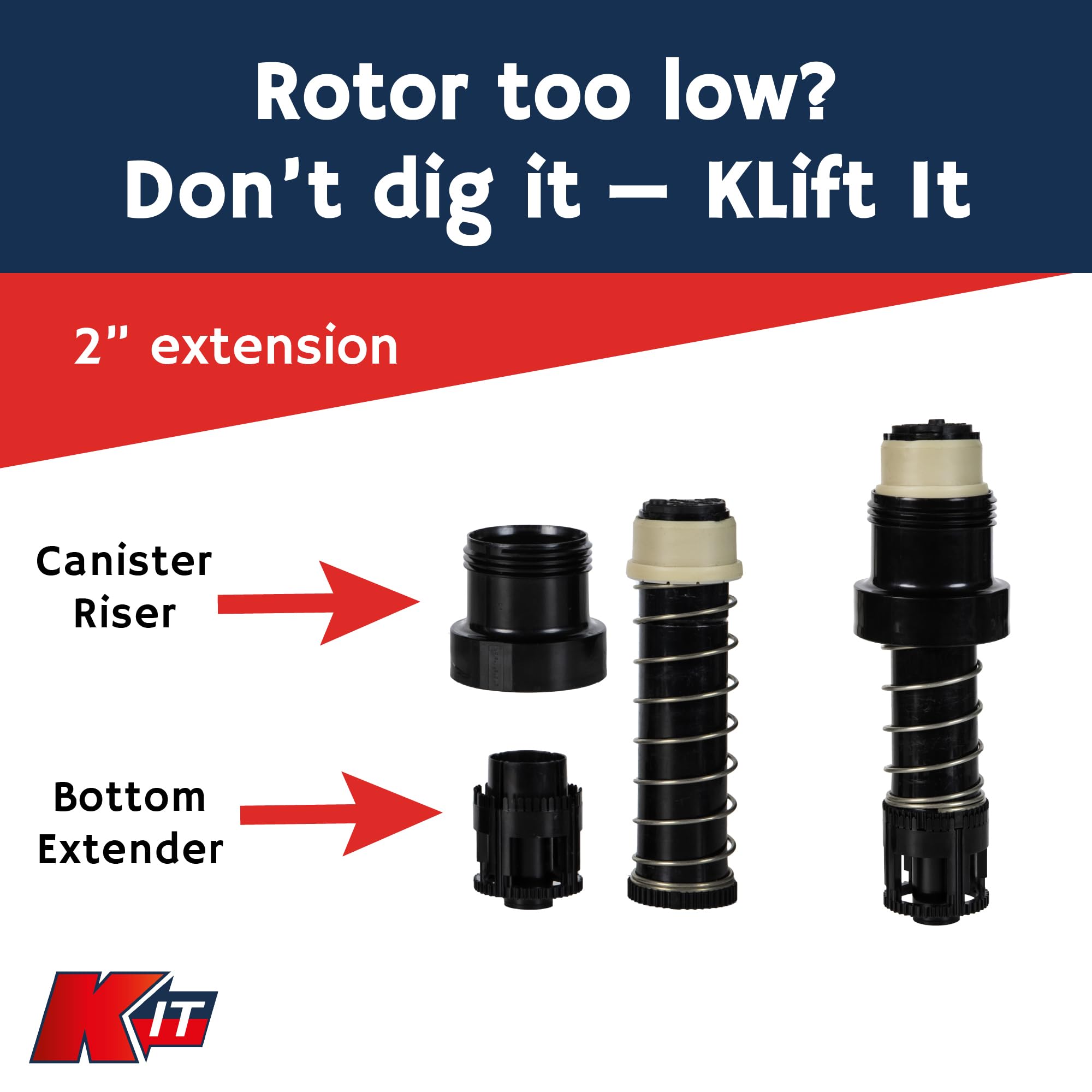 KLift-It - Extensor de aspersor de rotor – Acoplador de 2 pulgadas con tubo de aspersor de válvula de retención – Se adapta a Hunter I-20, Orbit, K-Rain – 5 unidades