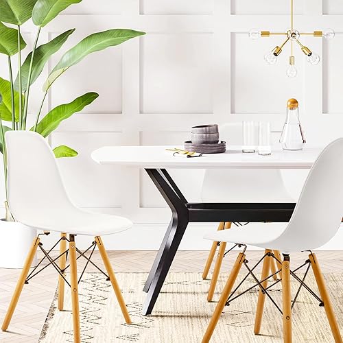 Miniatura 9 de Furniwell Juego de 4 sillas de comedor modernas premontadas de mediados de siglo, sillas laterales Eiffel DSW para interiores (marrón)