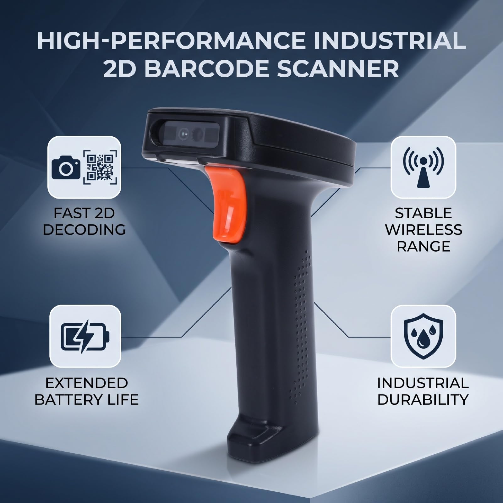 Scanner de Codes-Barres 2D sans Fil, Lecteur QR Portable