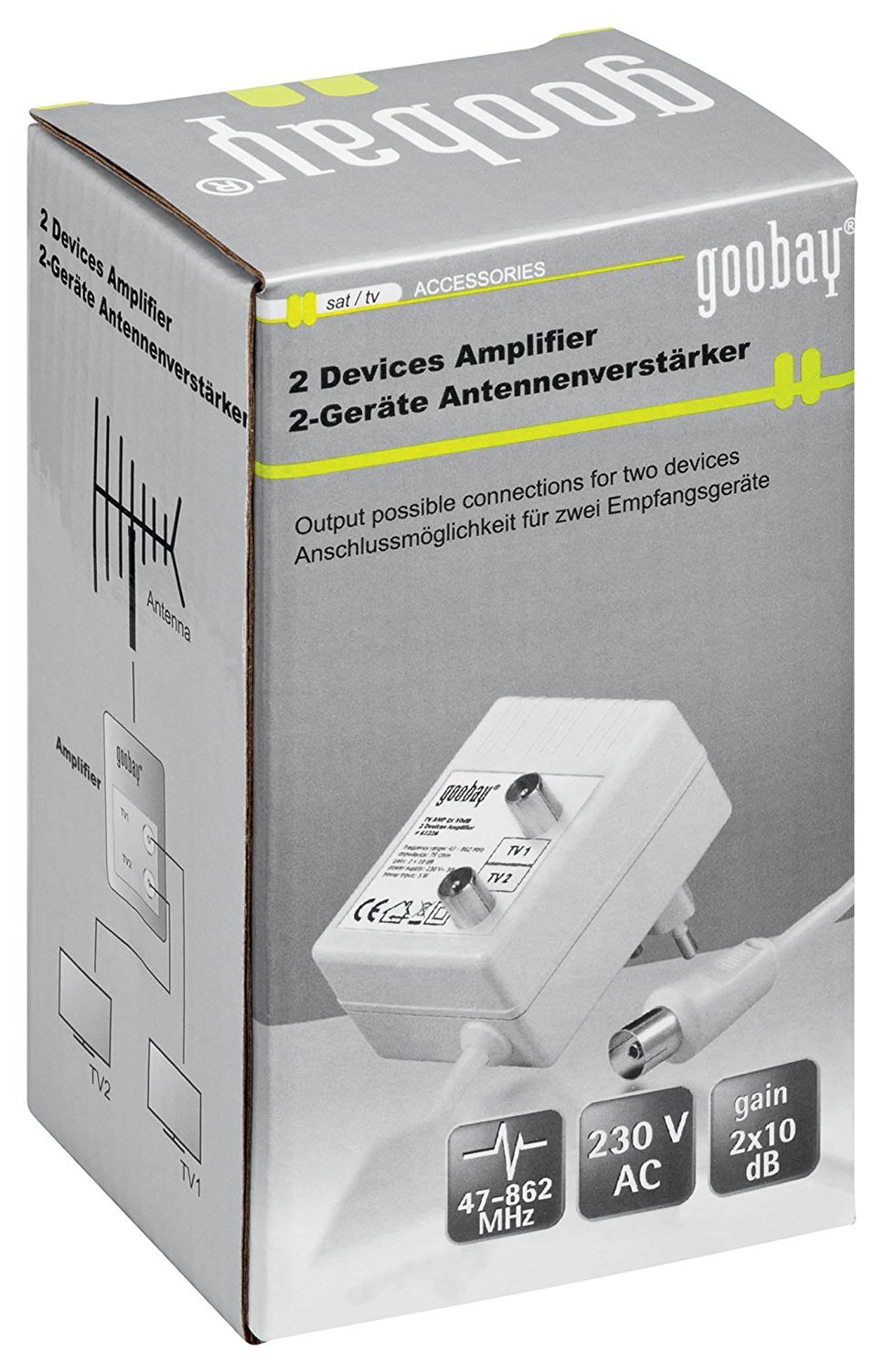 Goobay 67226 Pack de 2 Appareilles d'antenne amplifier Blanc