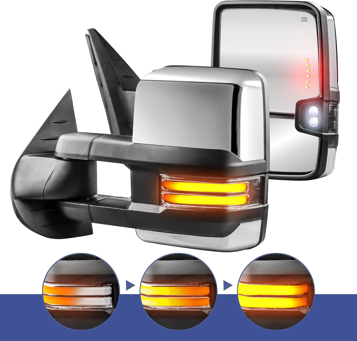 MOSTPLUS Power Heated Chrome Towing Mirrors Compatible for Chevy Silverado Suburban Tahoe GMC