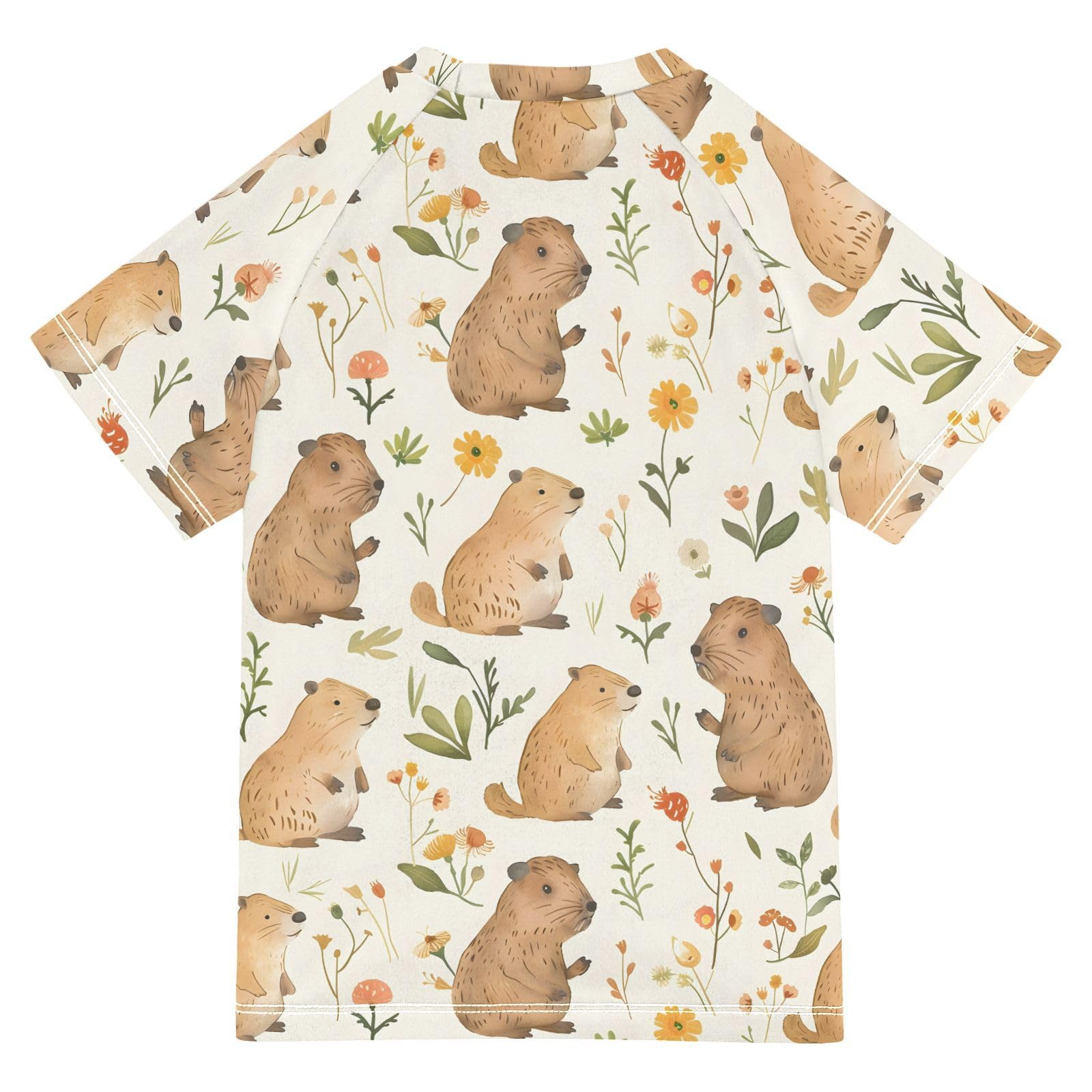 Boys Rash Guard Short Sleeve Swim Shirts for Boys Capybaras Print Sun Protection 7-8T