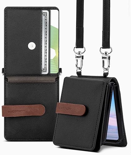 GOOSPERY Funda tipo cartera compatible con Galaxy Z Flip 4, tarjetero desmontable, 2 bolsillos para tarjetas, almacenamiento de piel sintética de