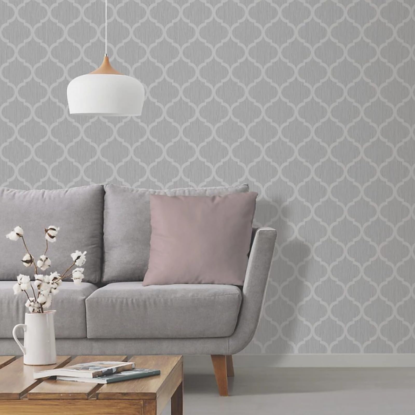 Silver Geometric Trellis Wallpaper Glitter Shimmer Textured Slightly Imperfect