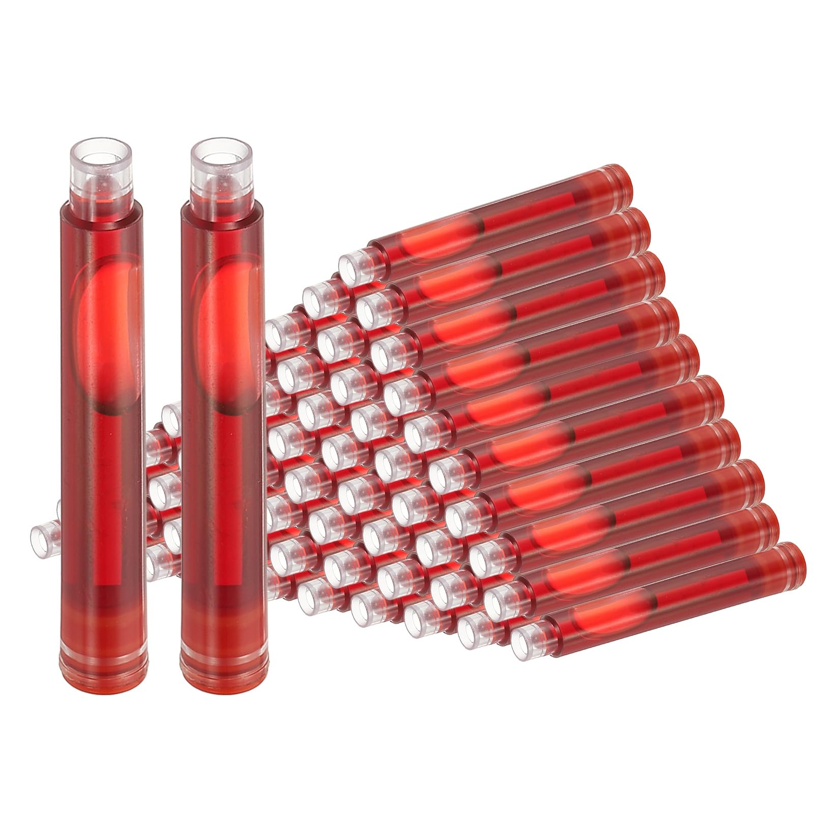 PATIKIL 60Pcs Fountain Pen Ink Cartridges, 3.4mm Bore Diameter Plastic Fountain Ink Refill Standard International Refill Cartridges for Writing Business, Red