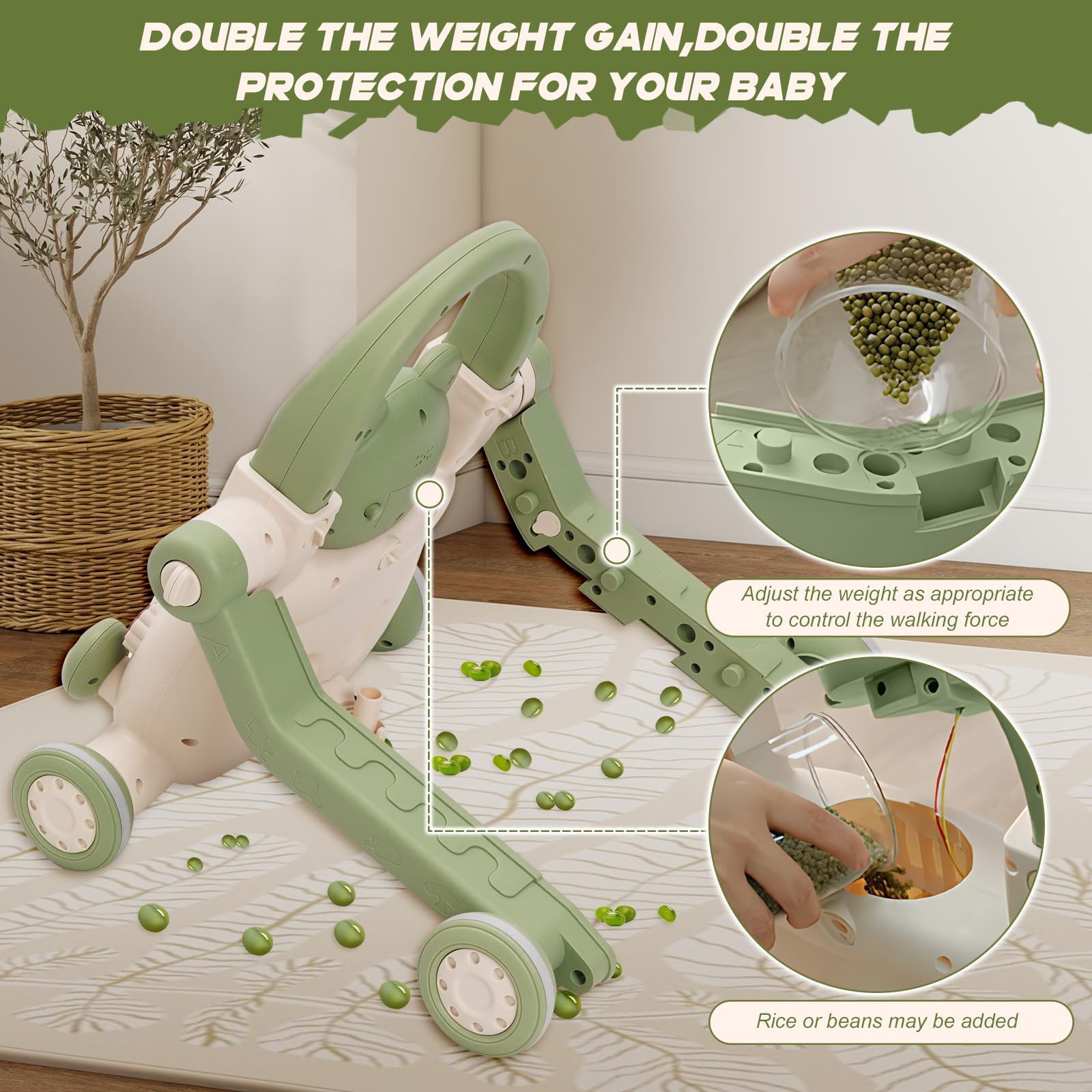 Trotteur Pour Bébé 3 en 1,Musique et Jouets, Trotteur à Vitesse Réglable, Trottinette et Vélo d'équilibre,Contrepoids Réglable,pour Bébé à Partir de 6 Mois