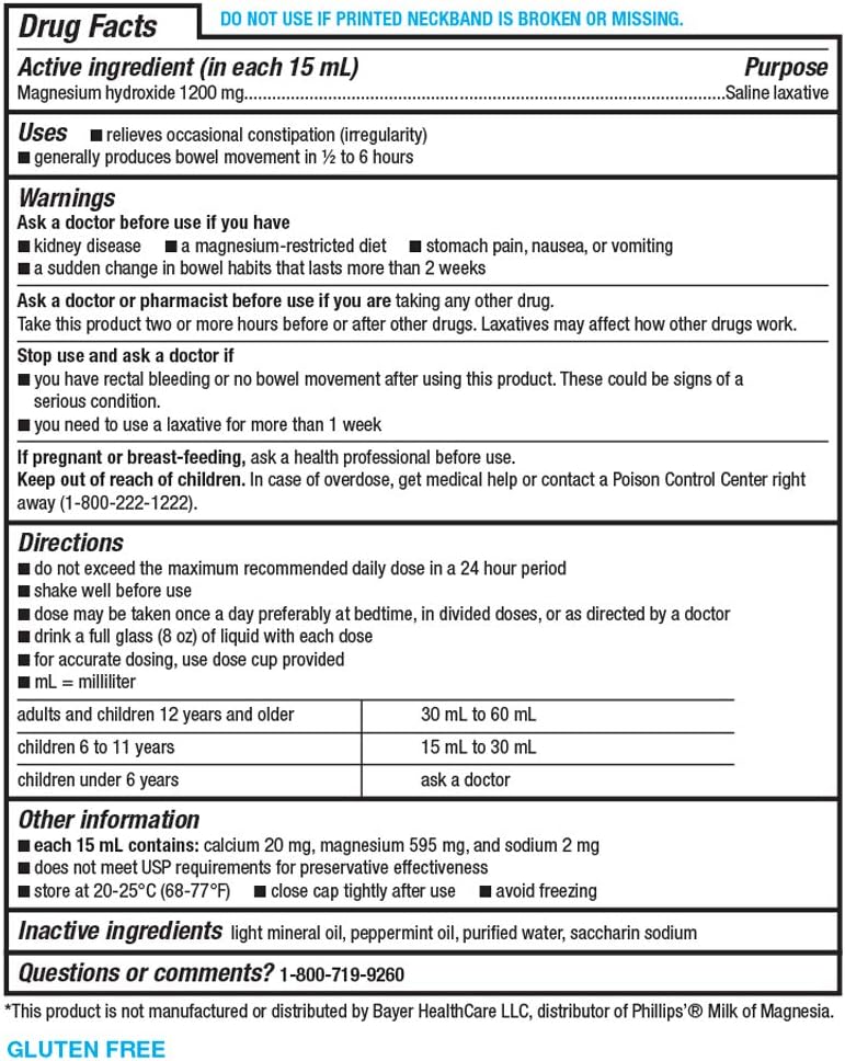 Amazon Basic Care Milk of Magnesia, Fresh Mint flavor, Liquid Saline Laxative for Constipation Relief, 26 Fluid Ounces