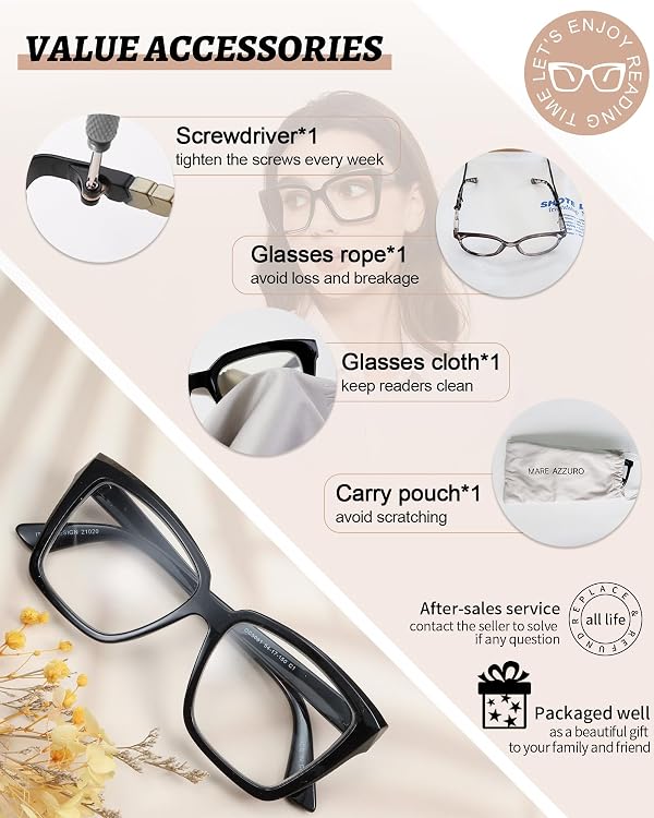 MARE AZZURO Extra Large Black Reading Glasses 1.25 Women Big Oversized Readers Wide Face 1.00 1.25 1.50 1.75 2.00 2.25 2.50 2.75 3.00 3.50 4.00 5.00 6.00 (Black, 125) by MARE AZZURO - Image 7