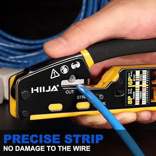 Miniatura 4 de Hiija Kit de herramientas de crimpado RJ45, kit de herramientas de crimpado Cat6, crimpadora Ethernet todo en uno con probador de cables de red, 50