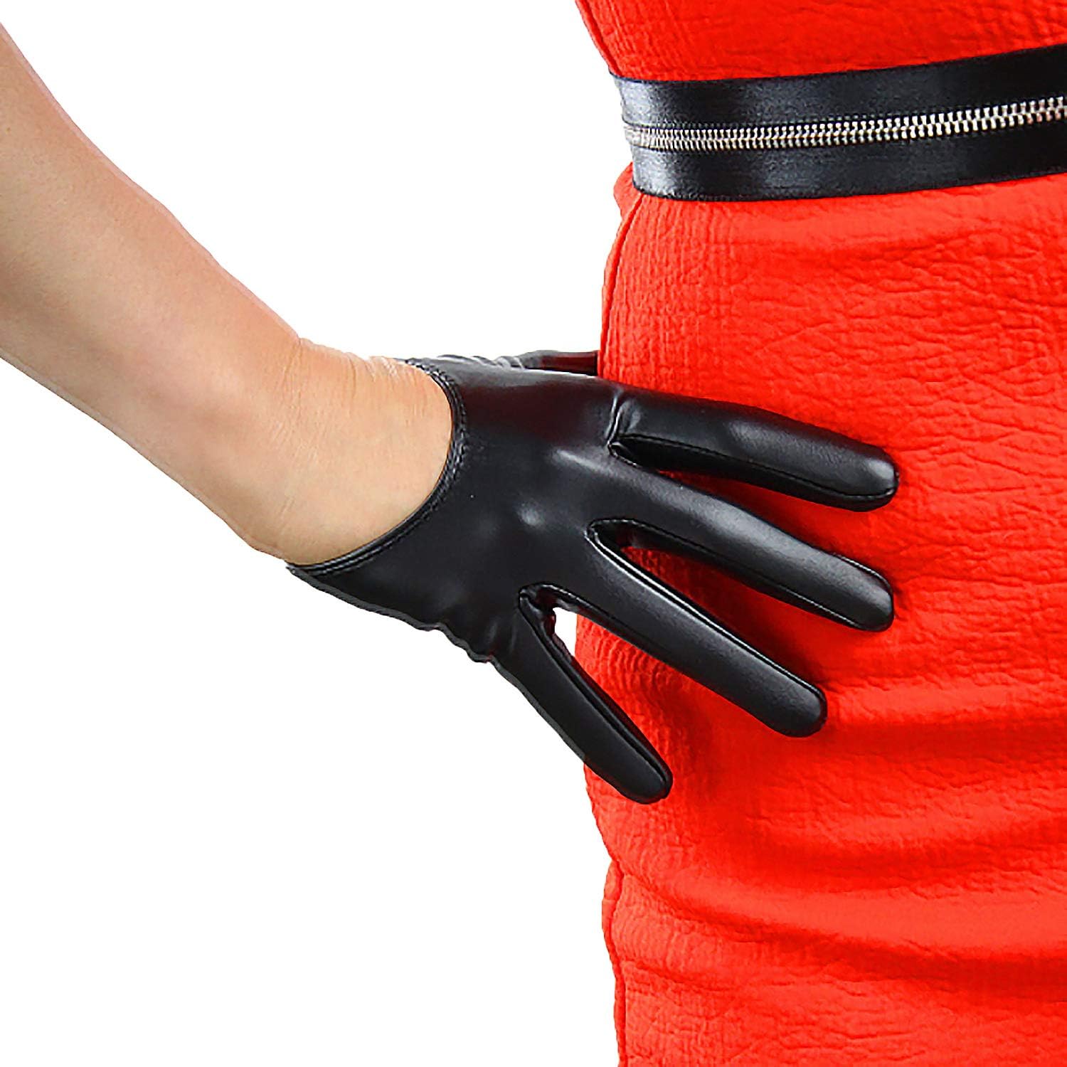 DooWay HALF PALM GLOVES 13CM Extra Short Faux PU Leather for Women Fashion Costumes Driving Party Dressing Dancing