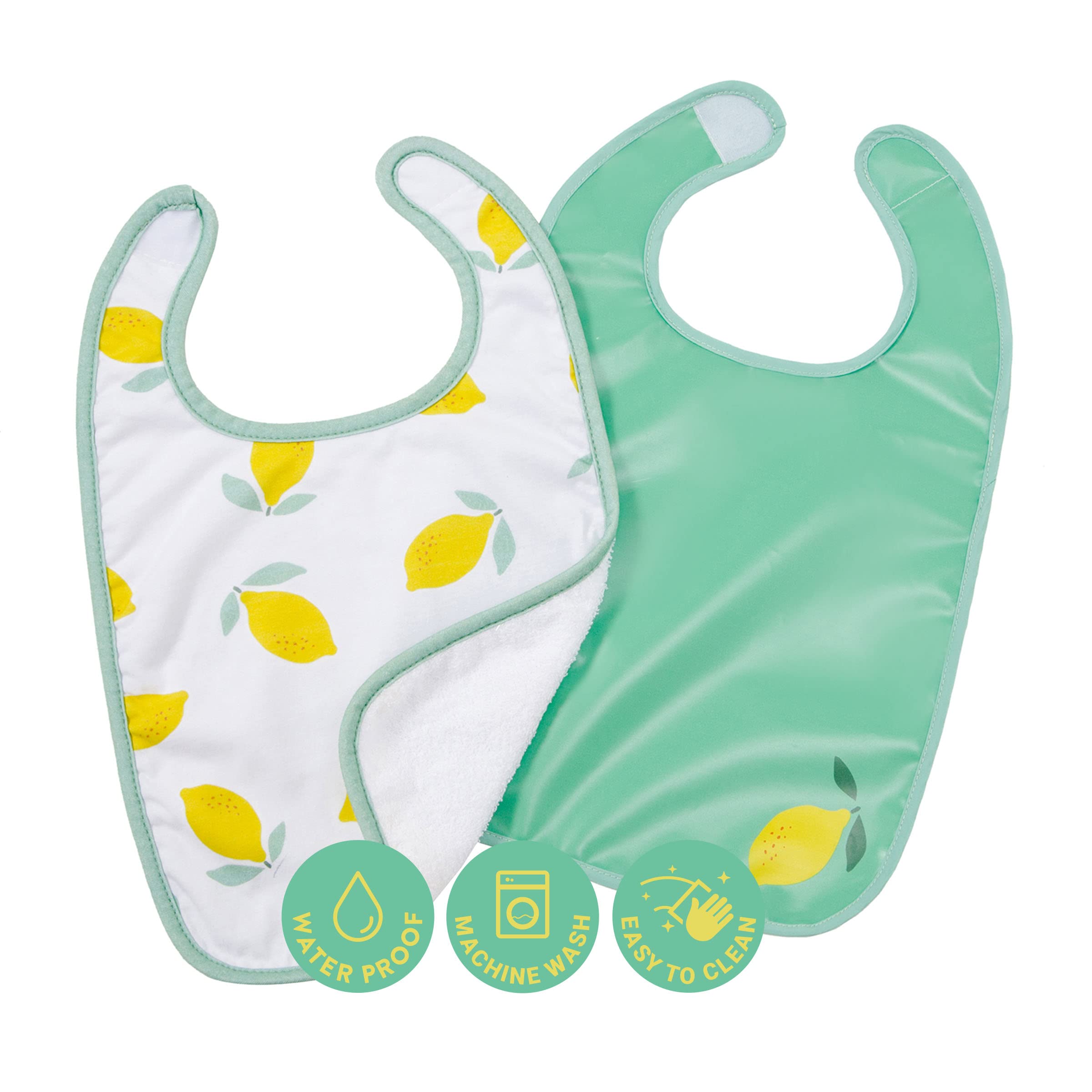 BabyToLove Set of 2 Bibs | Soft & Waterproof with a Hook & Loop Closure | Infant & Toddler Mealtimes
