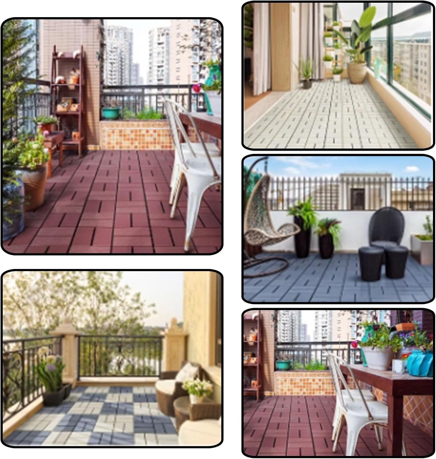 Dalles et lames de terrasse en composite, Paquet extérieur composé de verrouillage carré de tuiles de platelage de 24 styles multicolores 2(Grey,4 stripes)