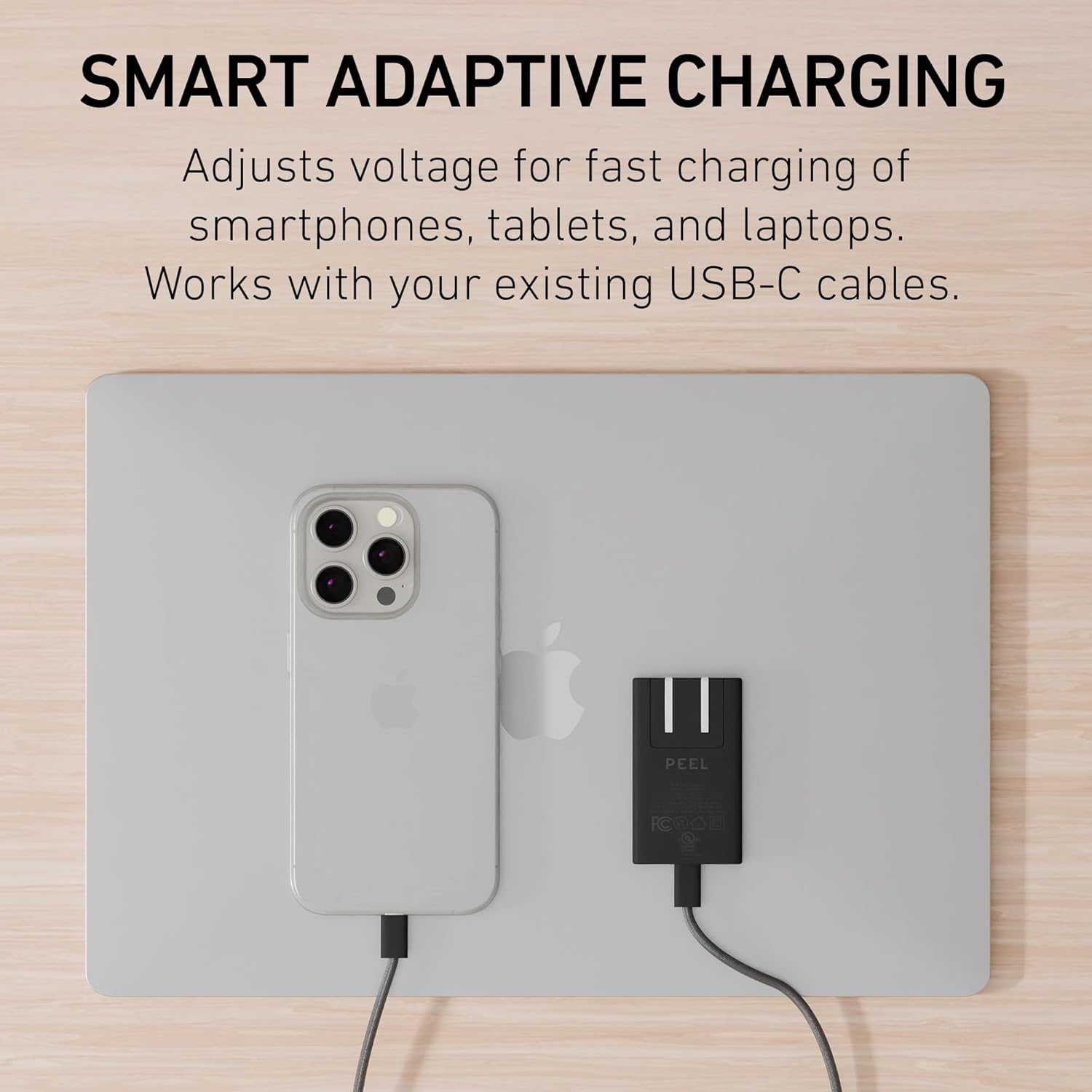 PEEL Thin Wall Charger (Black) – 35W Fast Charging USB-C Adapter – Ultra-Slim, Space-Saving Design – UL, FCC, CE, RoHS Compliant for Safety