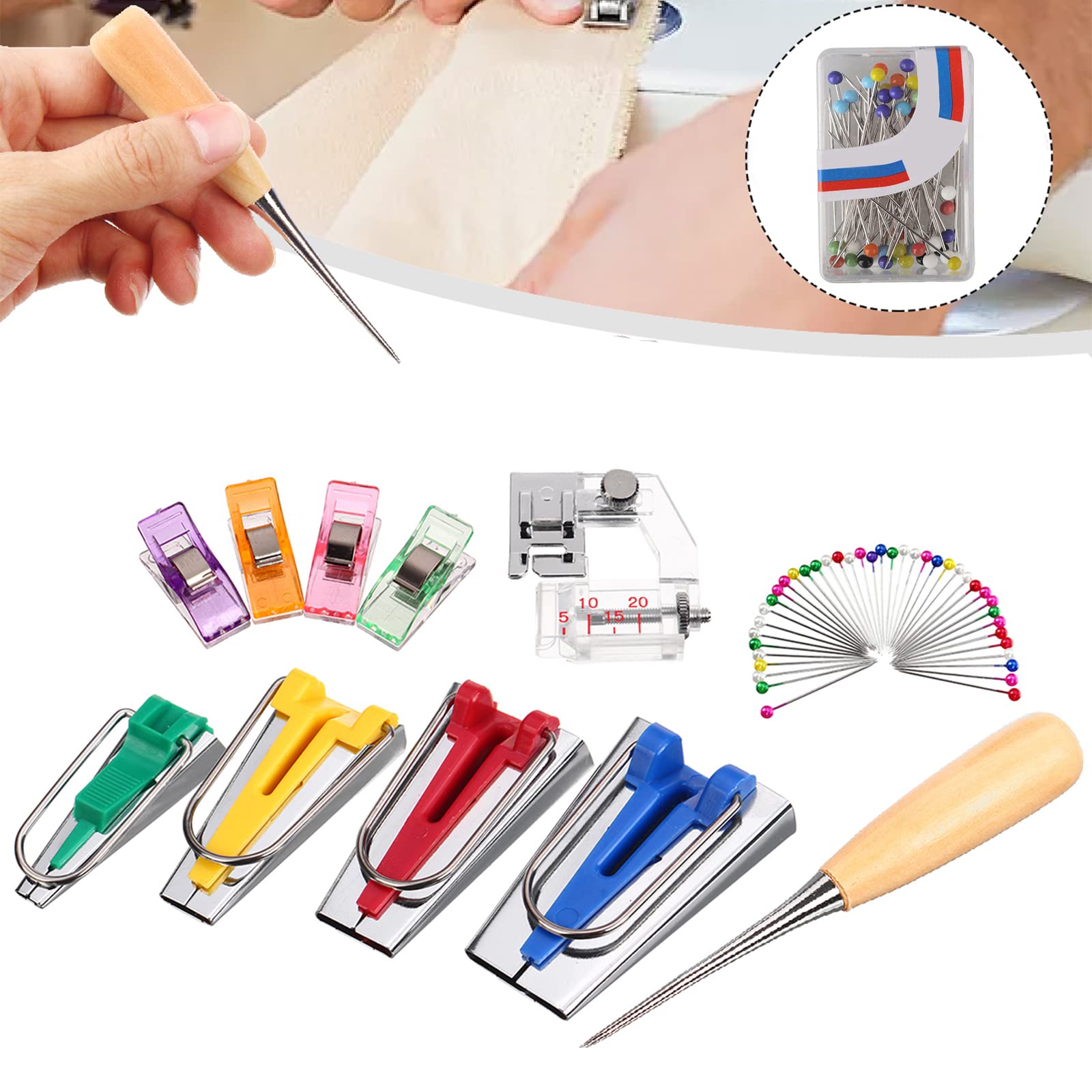 Kit Creatore Nastro Sbieco Per Cucito - Set 11 Pezzi Con Piedino E Accessori Per Bias Tape 6-25mm - Foto 7