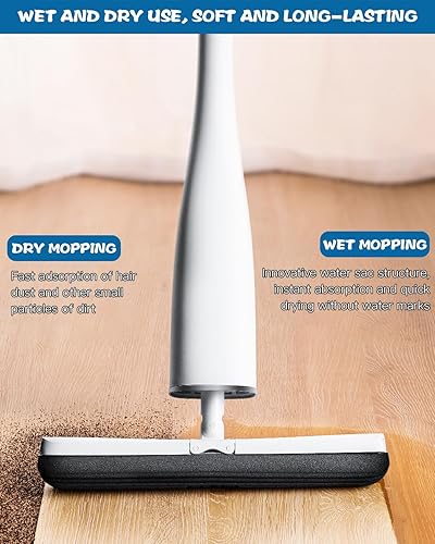 Miniatura 5 de Dovcleing Trapeador seco y húmedo con 2 cabezales de esponja de repuesto, mopa de limpieza para cocina, baño, oficina, laminado, azulejos, mármol,