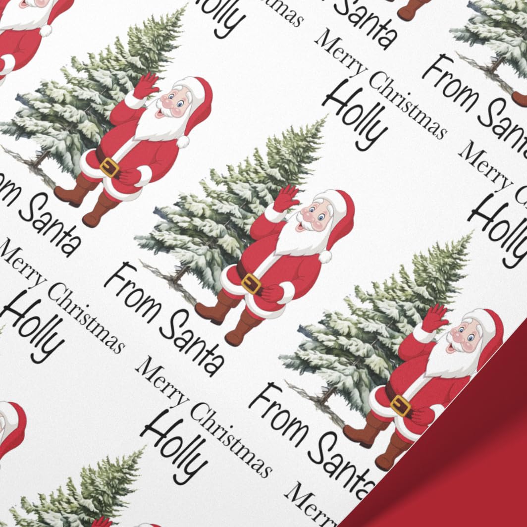Gift Wrap 4 U Personalised Christmas From Santa Wrapping Paper โ Custom Name Gift Wrap Roll โ 61cm Width โ Santa Themed Wrap โ Matte Finish โ Recyclable โ Custom Printed Paper