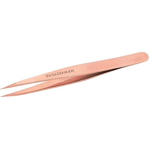 Tweezerman Stainless Steel Point Tweezer - Eyebrow Precision Tweezers, Facial and Ingrown Hair Removal (Rose Gold)
