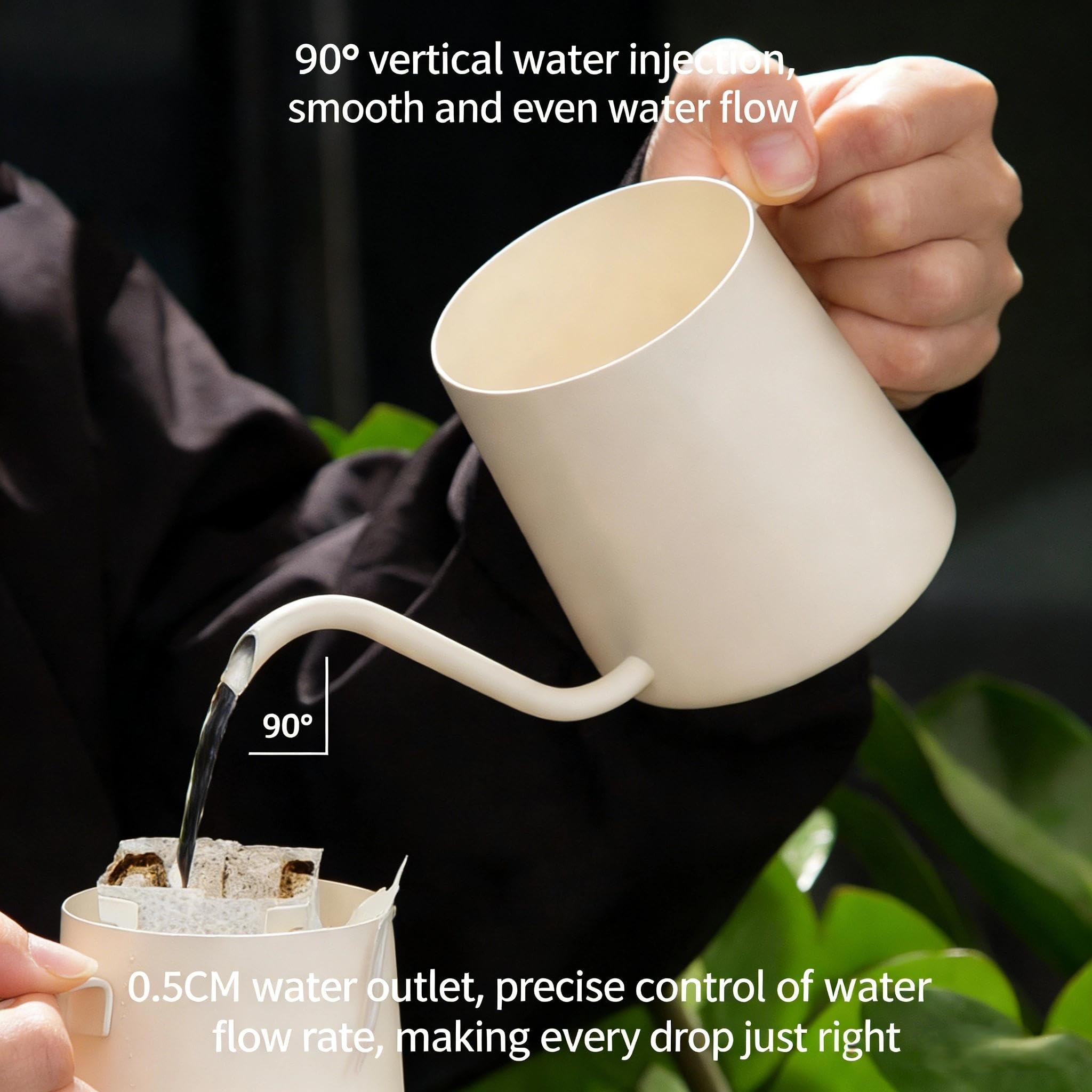 Regadera Mini 350 ml Blanca de Acero Inoxidable – para Plantas de Interior, suculentas, bonsáis y macetas pequeñas, con caño Largo preciso, también como Tetera, cafetera o Jarra de Bebidas