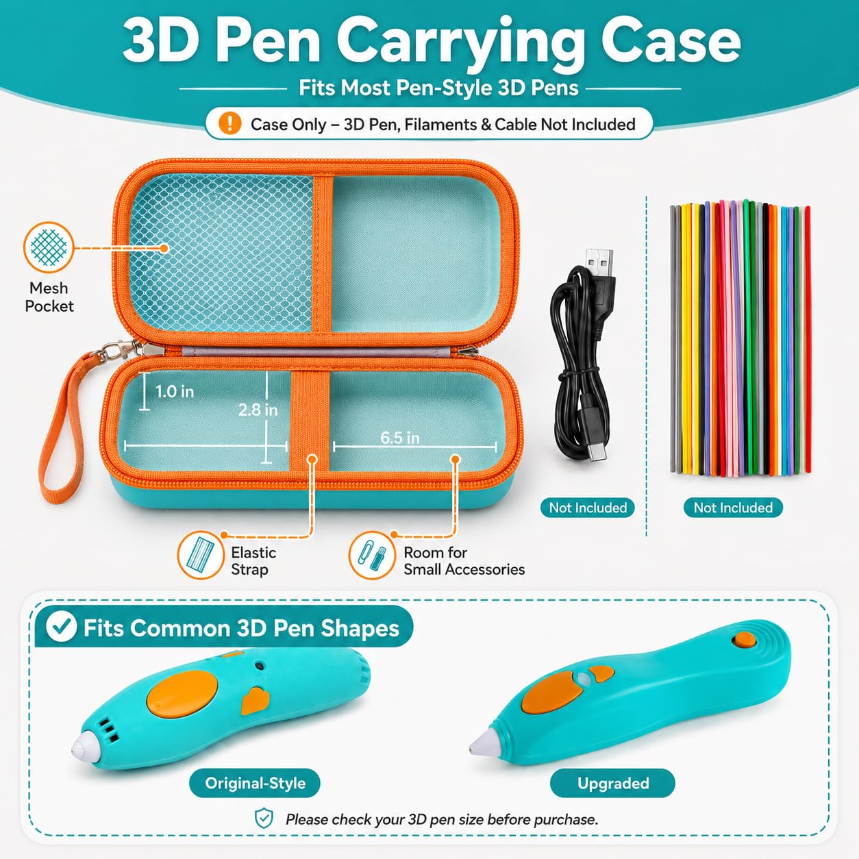 Étui compatible avec 3Doodler Start+ Essentials pour stylos 3D pour enfants, pour stylos 3D, support de transport pour stylo d'impression 3D, recharge en plastique, chargeur micro-USB (boîte