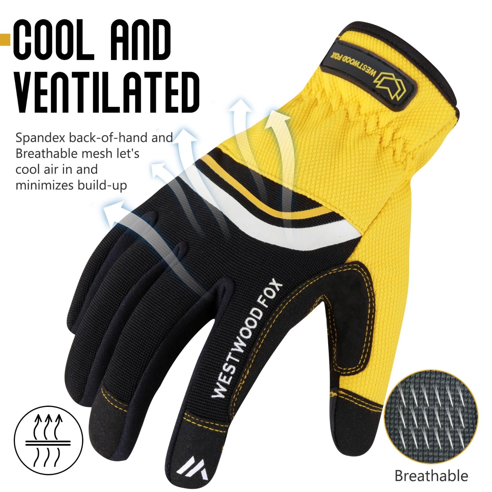 WESTWOOD FOX Gardening Gloves Leather Thorn Safety Working Heavy Duty Work Gloves for Women and Men Garden Tools Mechanic Breathable Gardener Non-Slip Rigger Gloves Protective Gift (Black Yellow - Image 3
