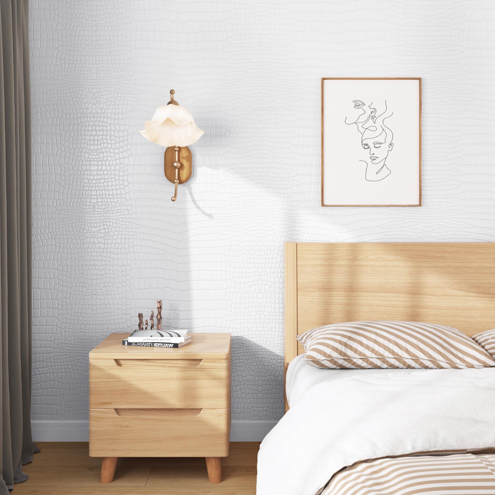 WESTICKTextured White Wallpaper for Bedroom 15.75" x 394" Crocodile White Contact Paper Peel and Stick for Cabinets Living Room Accent Walls Alligator Wallpaper Self Adhesive Bathroom Wall Paper