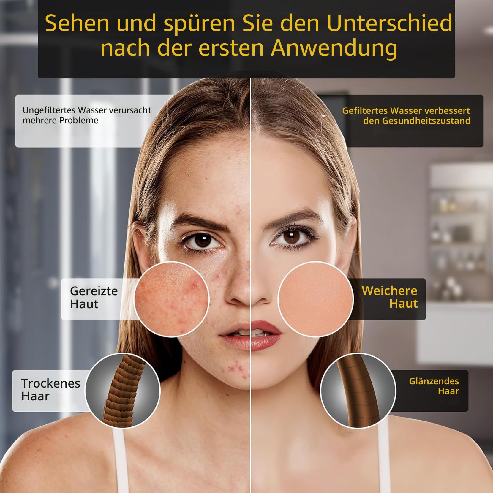 Gefilterter Duschkopf, 30cm, luxuriöser Regenduschkopf, macht hartes Wasser fest, verbessert den Zustand Ihrer Haut und Haare, Filter-integriertes Design, Chrom