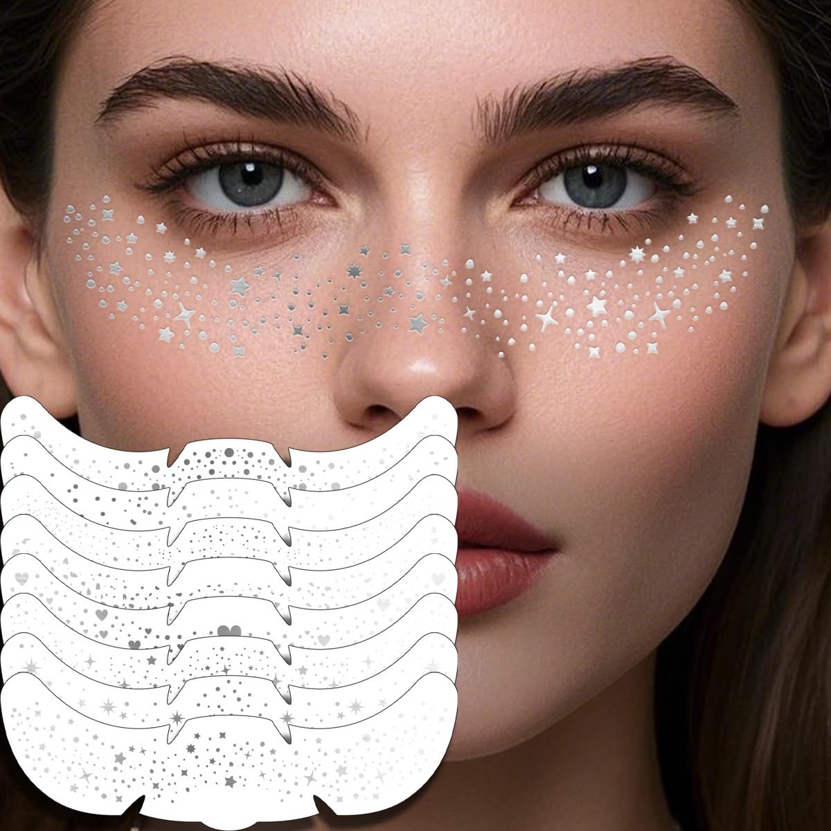 Glitter Freckles Face Tattoo, 5 PCS Body Glitter Temporary Tattoos Sparkle Patches for Women, Waterproof Fake Freckles,Festival Rave Outfits Festival Decorations (Silver)-picture-16