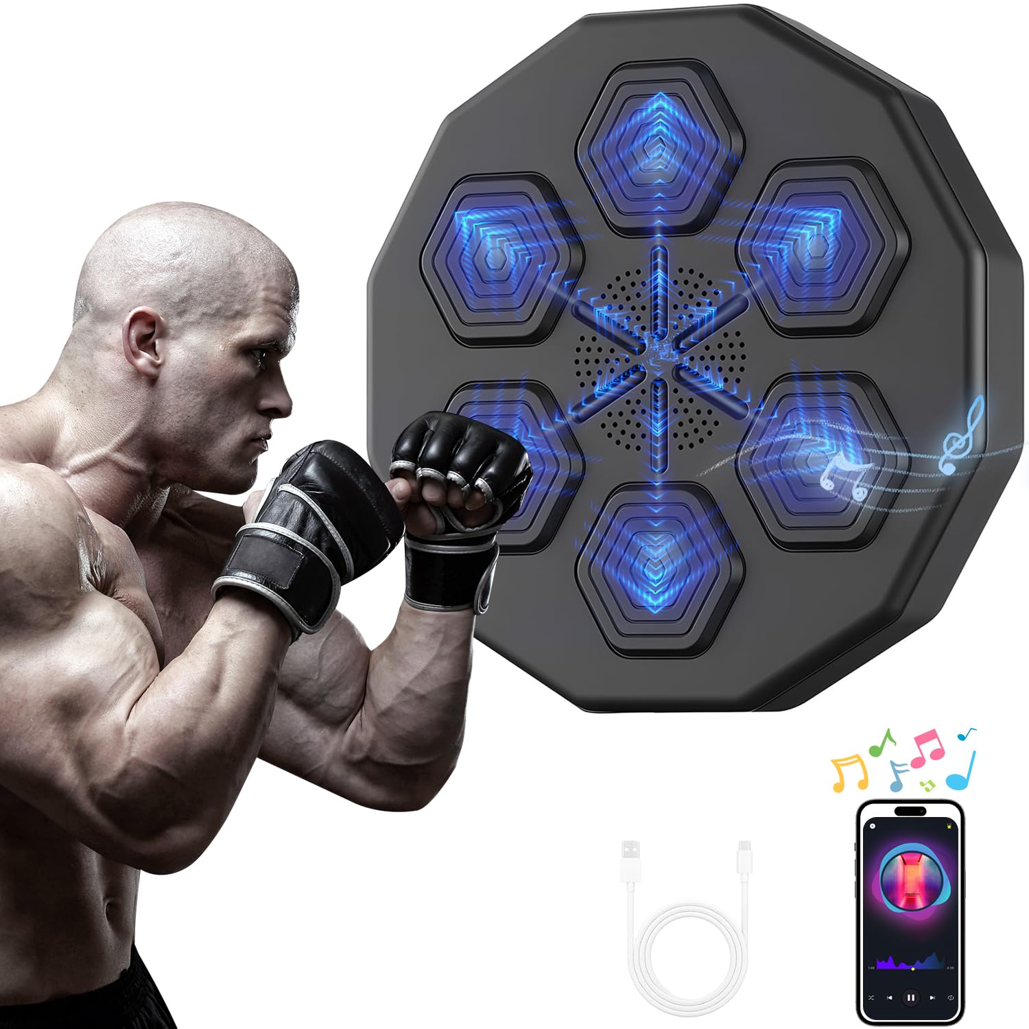 Keyoung Music Boxing Machine With Gloves, Wall Mounted Smart Bluetooth  Coach, Gym Fighting Equipment, Indoor Home Workout Target Mat for Kids
