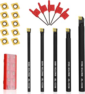 S06K/S07K/S08K/S10K/S12M-SCLCR06 Indexable Lathe Turning Tool 15Pcs Kit, 5Pcs Metal Lathe Tools Holder Set, with 10Pcs CCM21.51/CCMT060204 Carbide Inserts Turning Inserts Carbide Turning Tool