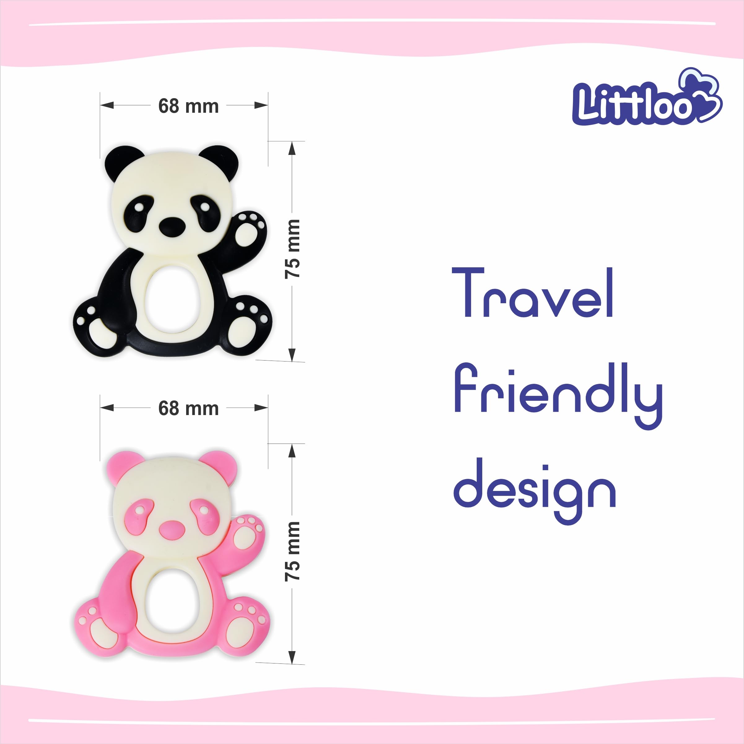 Littloo: Littloo Baby Teether (Pack of 2): Delightful, Natural Relief for Tiny Gums (Panda Pink & Black) 4