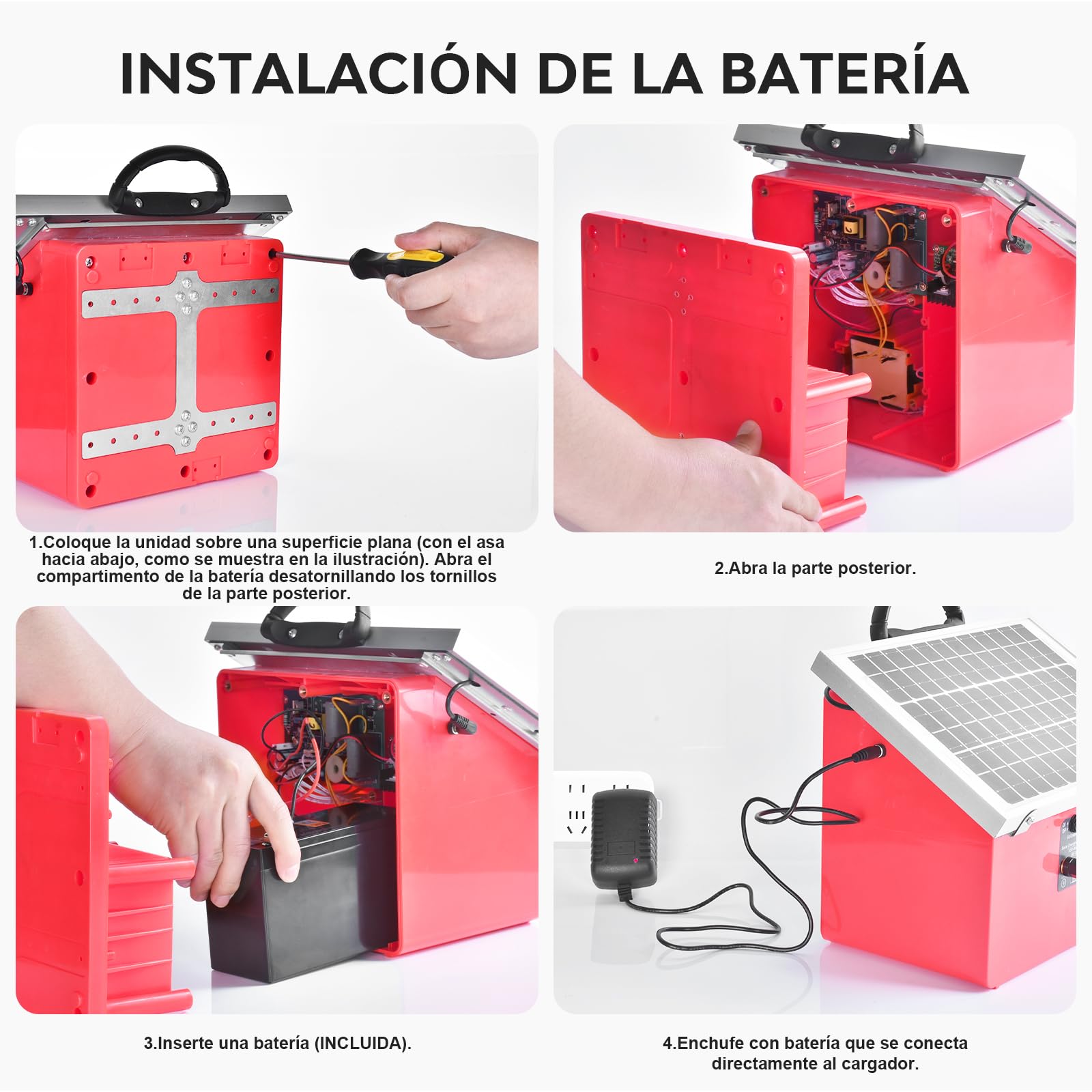 32KM cloture electrique solaire, 9,5 kV Berger électrique Contrôleur pour chevaux, 0,5 J Clôture électrique pour élevage d'animaux de berger, pour ferme, pâturage, jardin (Red)