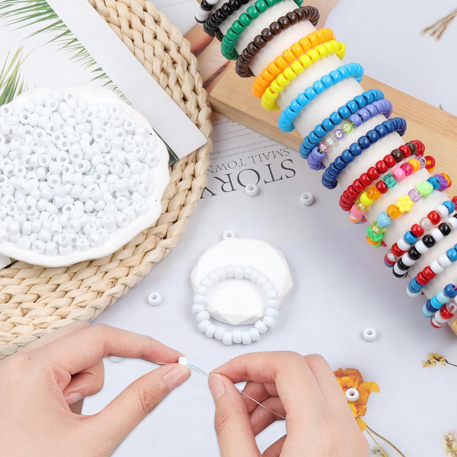 UCLEVER 1000pcs Pony Plastic Beads for Bracelet Making White Beads for Hair Braiding DIY Crafts, Kandi Jewelry - Image 3