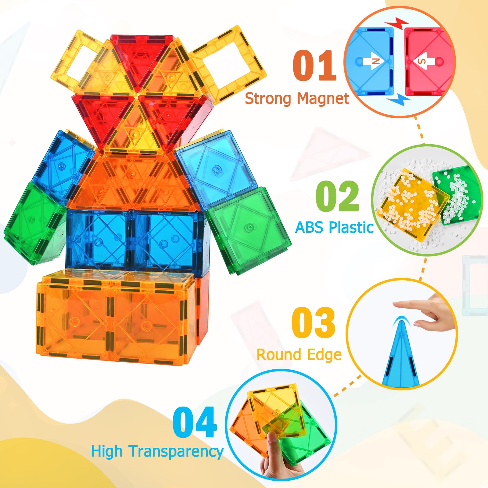 Katiago Magnetische Bausteine, 121 Teile Magnet Bausteine Spielzeug Kinder 3D Farbenfrohe Starterset Magnetische Bauklötze mit 1 Auto für Kinder ab 3 4 5 6 Jahre Geburtstag Geschenk