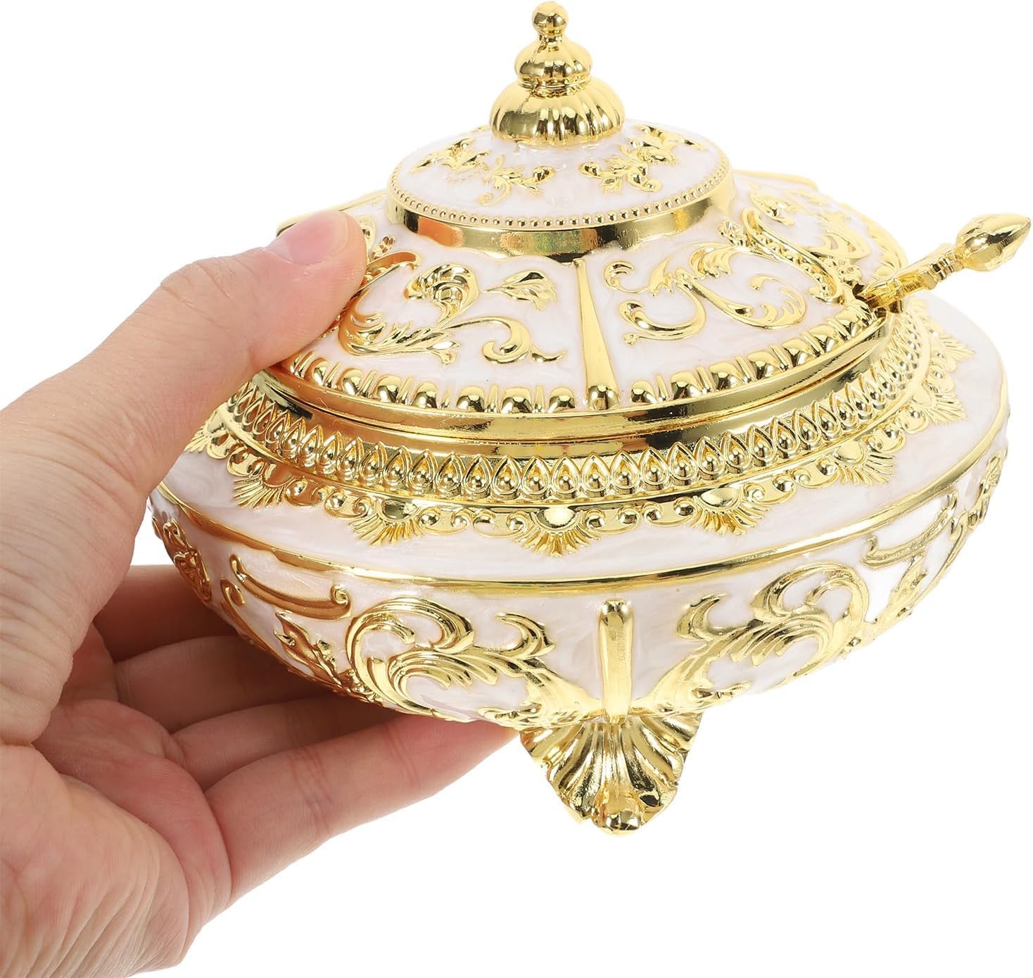 Candy Bowl Handmade Serving Dish with Lid And Spoon, Fancy Serving Dish Decorative Bowl for Sugar, Chocolate, Home Wedding Decor (Silver)
