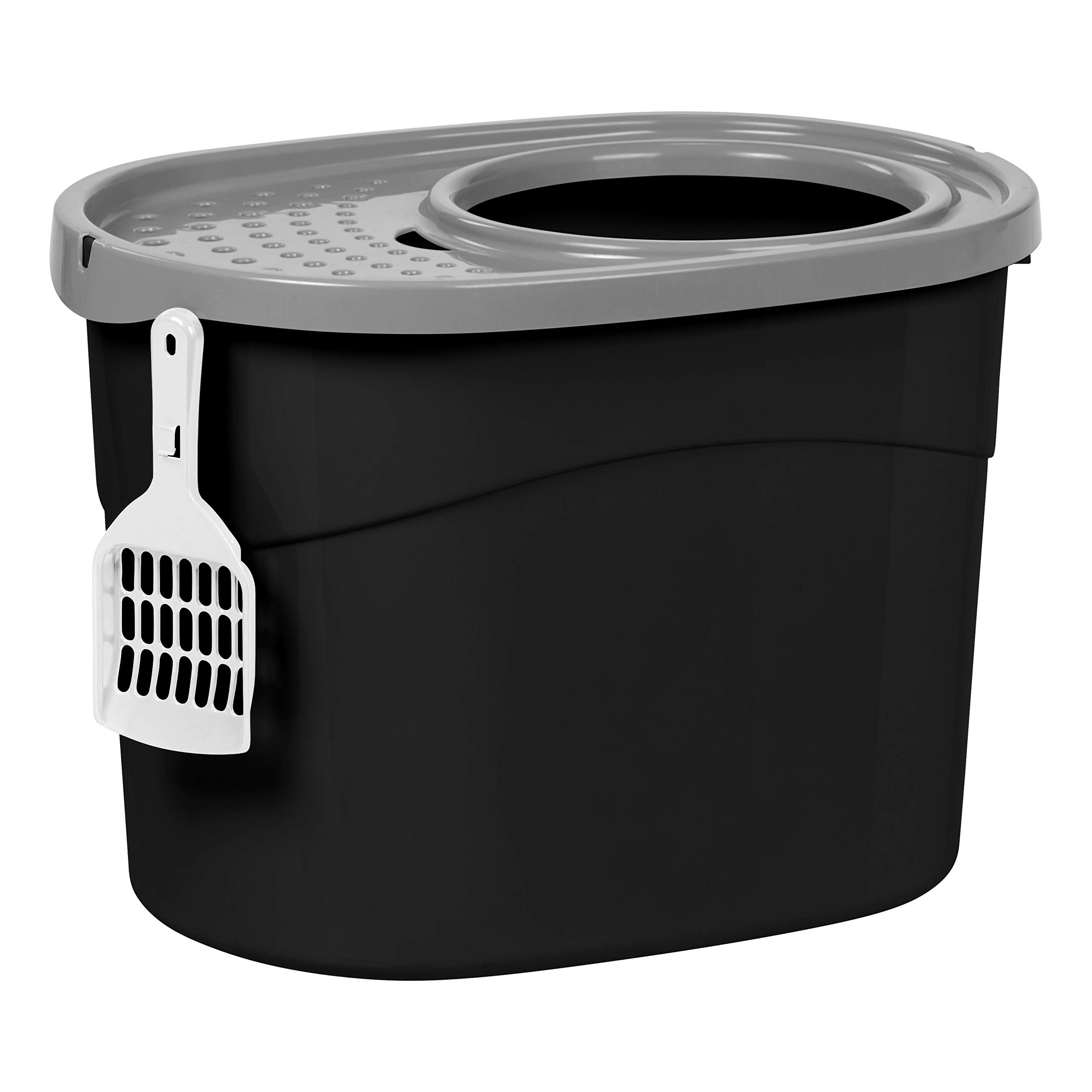 Iris Ohyama, Cat litter box, Closed cat toilet house, Ventilation opening, Plastic (PP) BPA-free, Scoop, L52 x W37.5 x H36.5 cm, TECL-20, Black/Gray