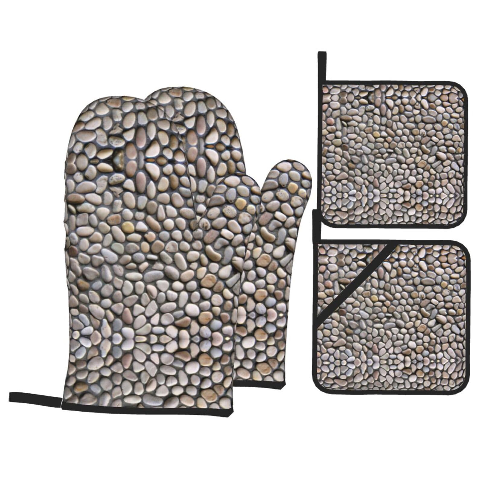 Pebble Stone Print Stylish 4-Piece Microwaving Oven Waterproof Kitchen Gloves Baking Holiday Cooking
