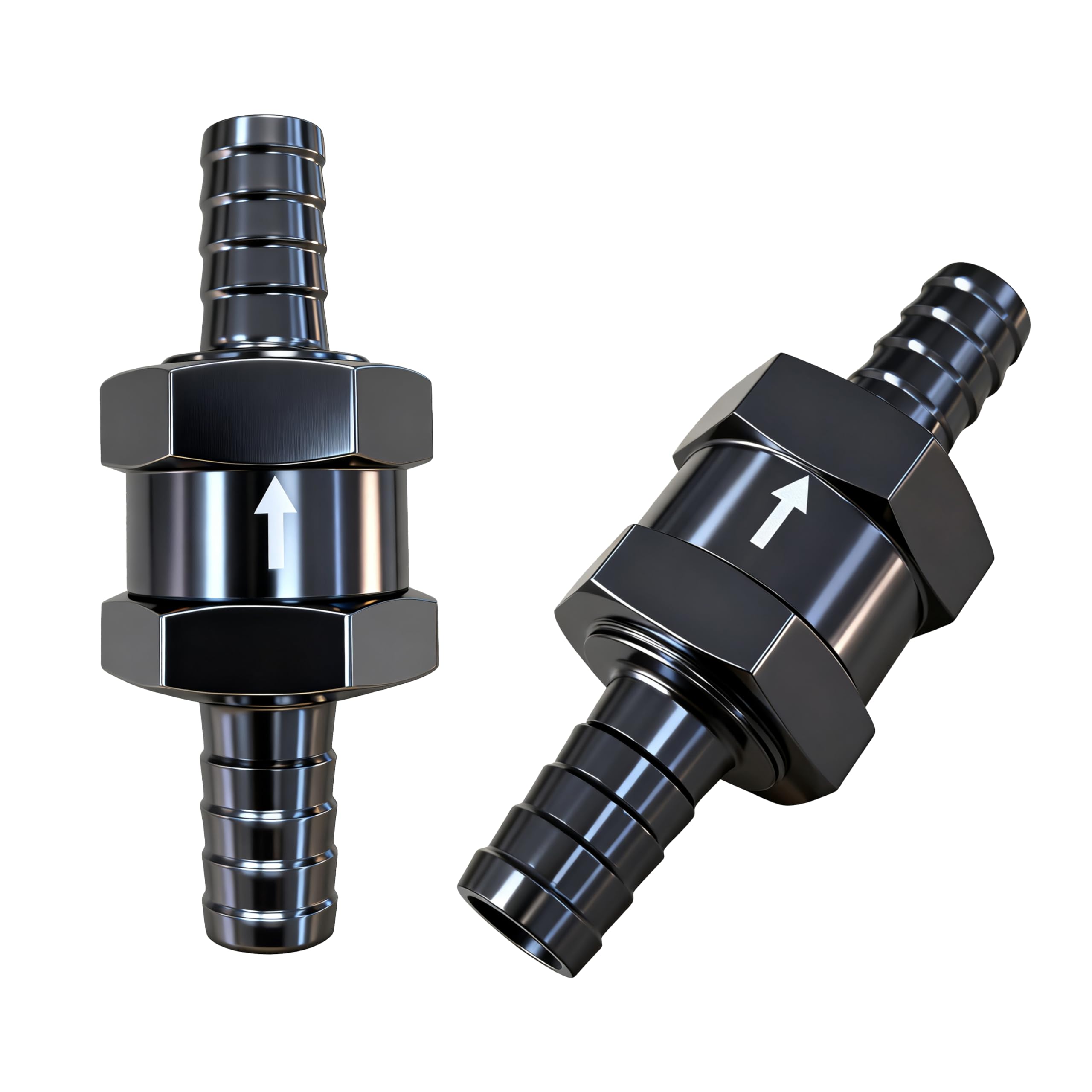 5/16" Fuel One Way Check Valve Inline Non Return, Aluminium Alloy Fuel Line Check Valve for Fuel Line Diesel Gasoline Water, Black (8mm OD,2PCS)