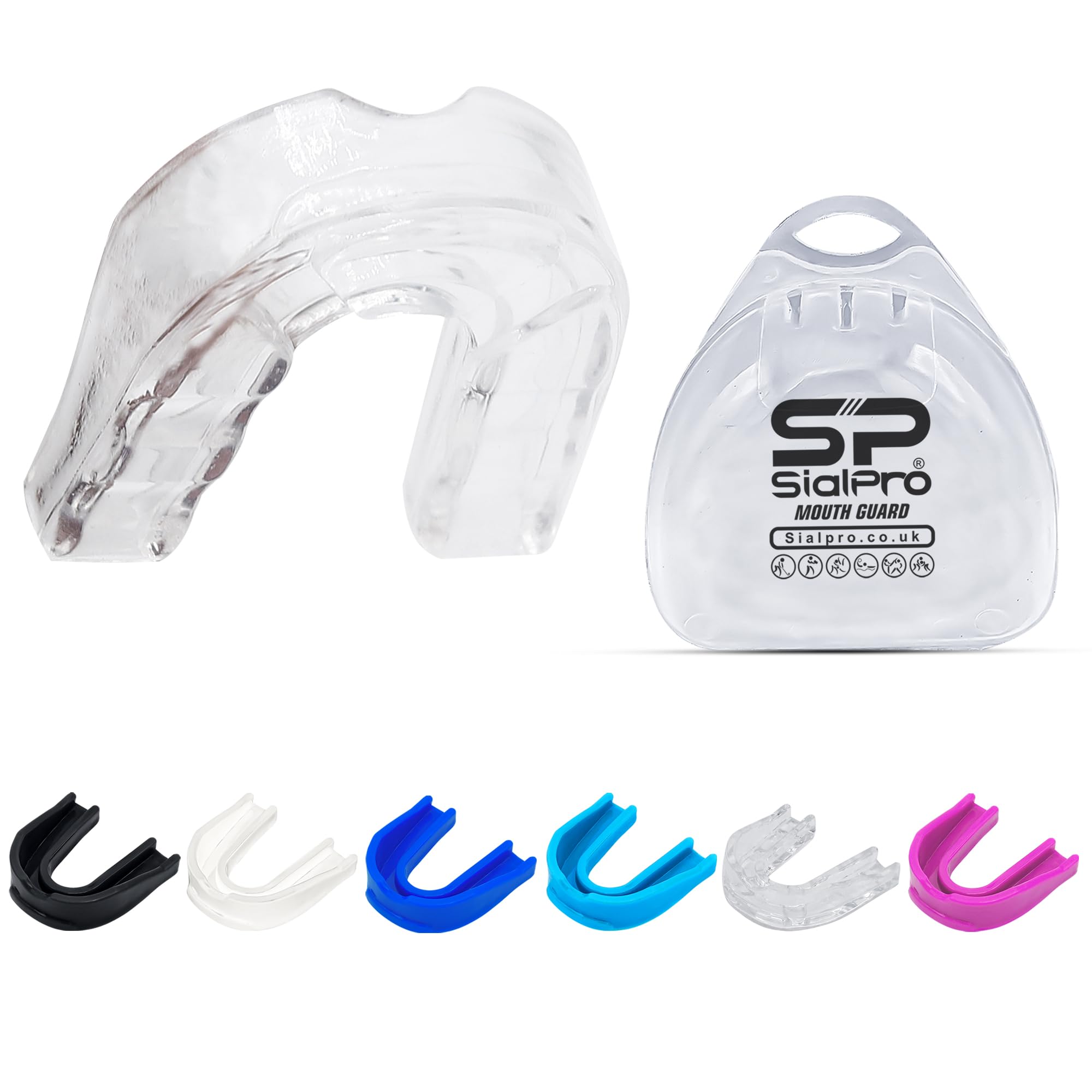 SialPro Mouth Guards for Boxing Men Adult Youth Junior Mouldable Mouthpiece Slim Fit Boil and Bite Gum Shield with Case MMA Hockey Rughby Basketball Judo Karate Martial Arts (Transparent