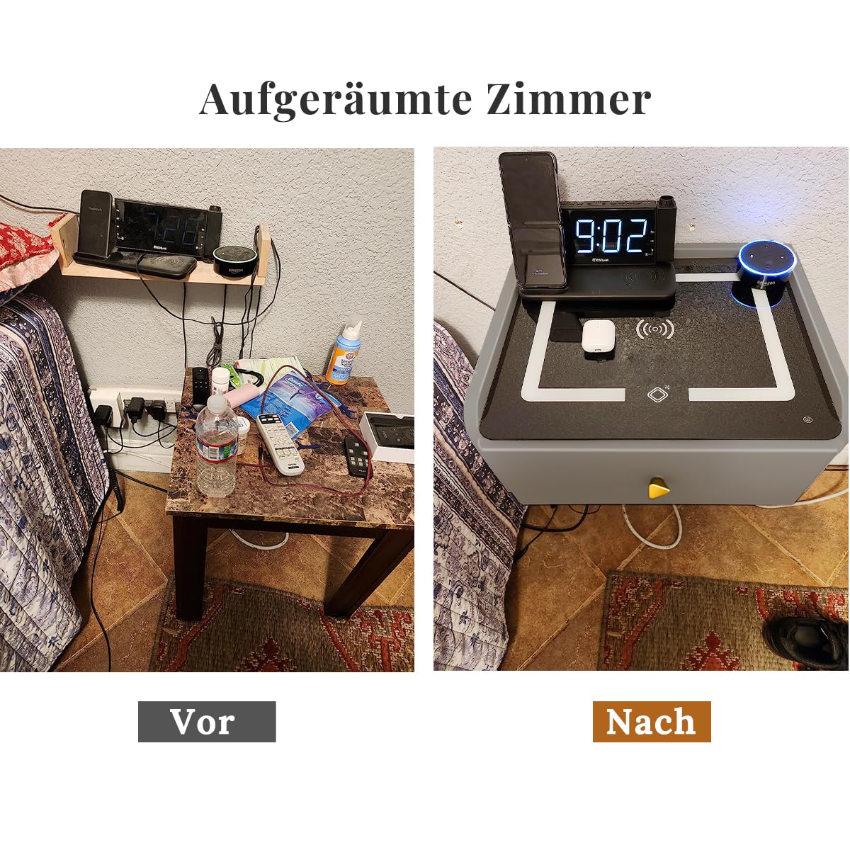 Nachttisch Hängend Wandregal Mit Schublade Smart Nachttisch Schlafzimmermöbel-Optionen für Junge Erwachsene Grau