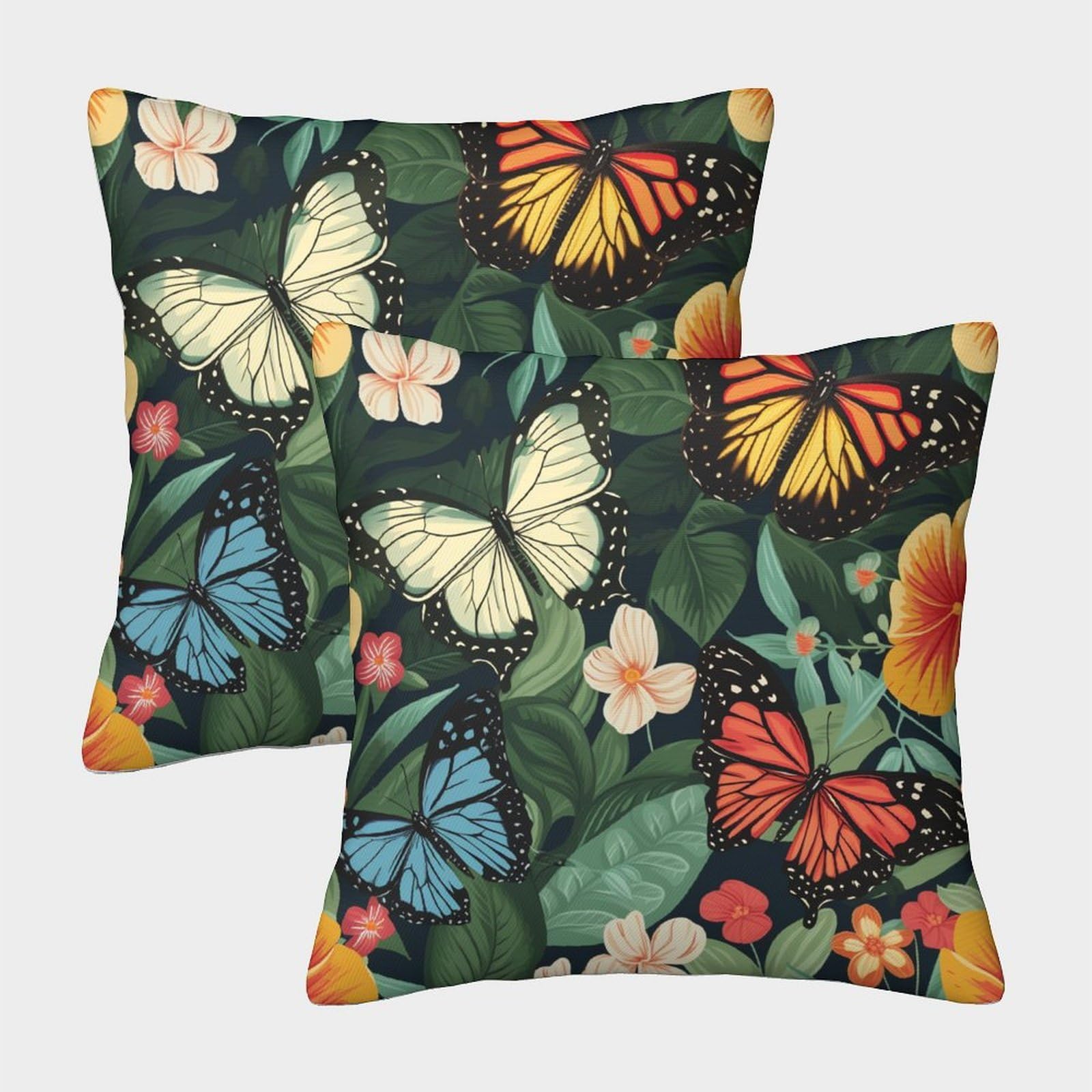 Emyxpaqm Style-10 Cushion Cases Butterfly Flower Plants Polyester Pillow Cover Set Of 2 - Decorative For Sofa/Couch 50X50cm