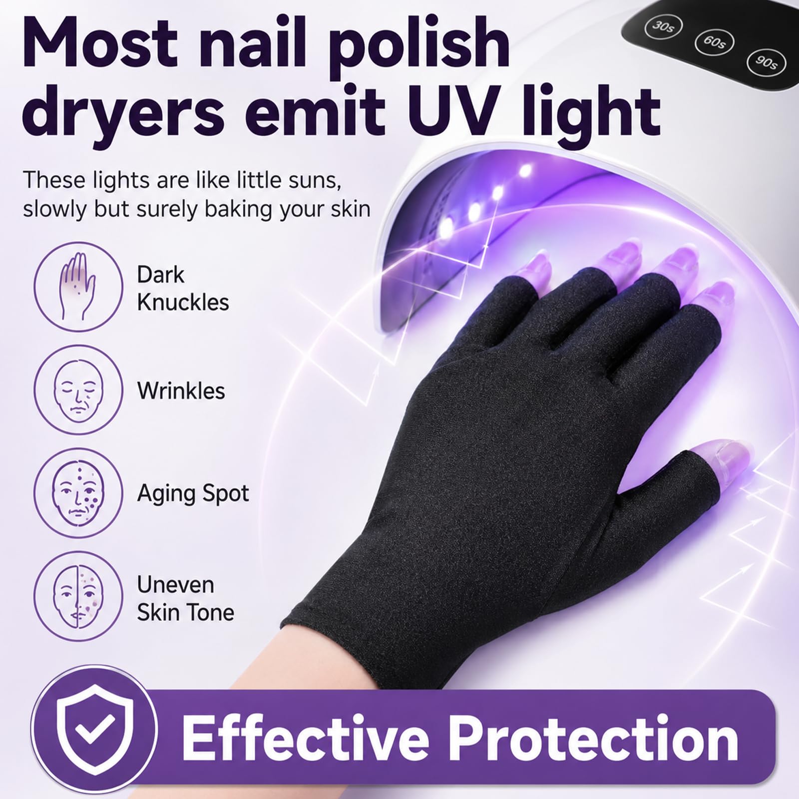 TIESOME Lot de 3 paires de gants de protection UV en gel pour manucure et nail art, respirants et extensibles, adaptés pour le salon ou l'extérieur