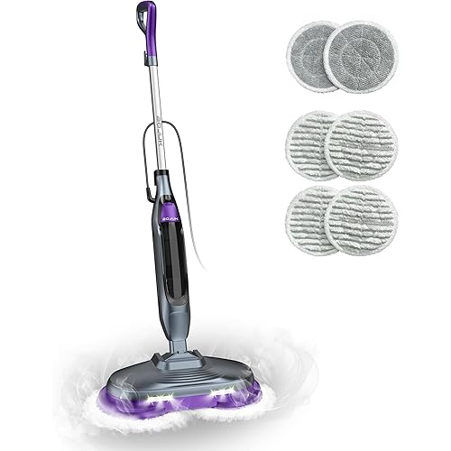 Rotating Steam Mop with Scrub Pads, LED Headlights, Adjustable Spin Control, Extra-Large Tank & Swivel Steering – All Hard Floors