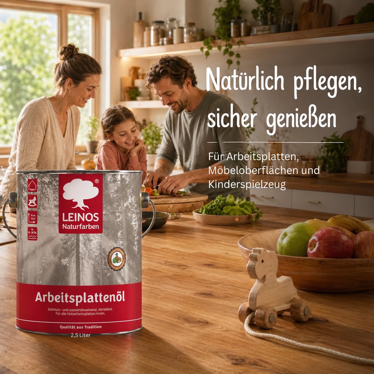 LEINOS 280 Arbeitsplattenöl 2,5 l Dose – lebensmittelecht, Öl für Küche | Imprägniert & schützt Holz nachhaltig gegen Schmutz & Feuchtigkeit – fleckenbeständig gegen Kaffee, Rotwein & Fruchtsäfte