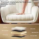 ELUCHANG Chaises de Salle à Manger Lot de 4, 360° Pivotable, 12cm Coussin pour Fauteuils avec Accoudoirs Hauts, Crème Blanc Velours, Charge 150KG, Chaises pour Chambre, Cuisine, Salon, Pieds en Bois - 3