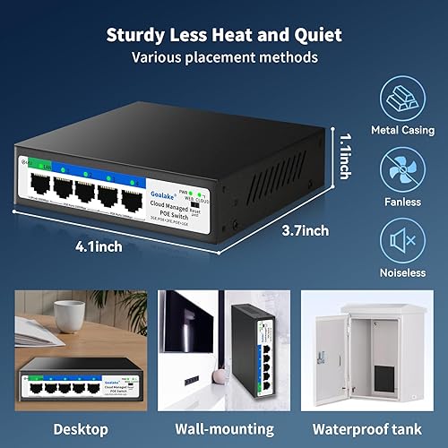 Miniatura 7 de Conmutador Ethernet PoE de 5 puertos (4 puertos PoE, 1 enlace ascendente) con función de extensión, interruptor Ethernet administrado inteligente