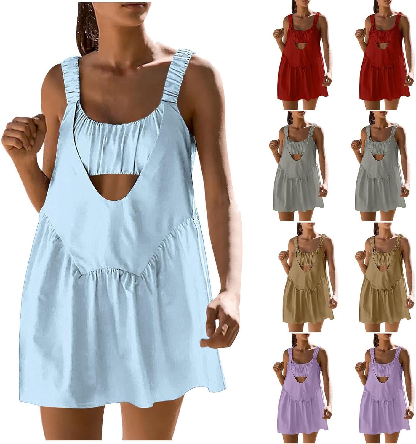 HGps8w Womens Tennis Dress Built-in Bra and Shorts Colorblock Workout Dresses Cut Out Athletic Outfits with Pockets