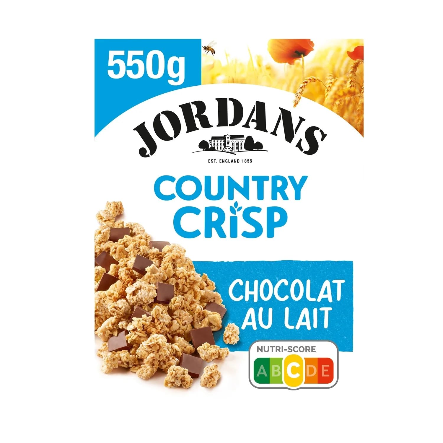 JORDANS - Céréales Country Crisp aux Flocons d'Avoine et Morceaux de Chocolat au Lait Extra Fin - Sans Huile de Palme - la boite de 550 g - Le Lot De 5