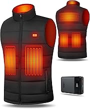 UNBON Gilet Chauffant Homme, Veste Chauffante Homme avec Batterie Incluse 7.4V 14400mAH avec 6 Zones de Chauffe 3 Niveau de Chaleur Doudoune Chauffante Sans Manche Moto pour Chasse Pêche, Noir, XXL