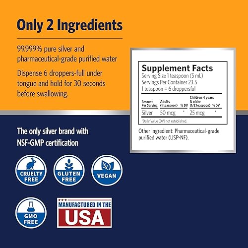 Miniatura 9 de Sovereign Silver Apoyo inmunológico: plata coloidal, hidrosol de plata bio-activo, 10 ppm, parte superior de giro líquido, 32 onzas líquidas