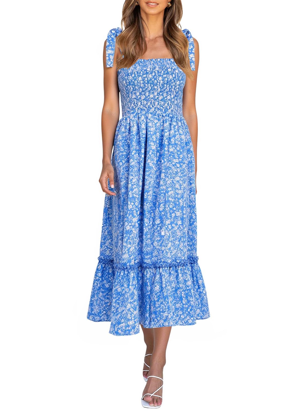 Imily Bela Womens Summer Smocked Maxi Dresses Floral Boho Beach Sundress